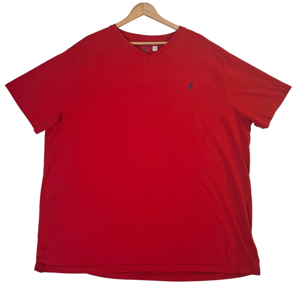 Polo Ralph Lauren T-Shirt Mens 2XB  Red V-Neck Short‎ Sleeve Pony Logo